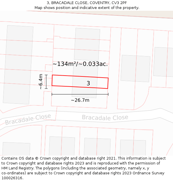 3, BRACADALE CLOSE, COVENTRY, CV3 2PF: Plot and title map