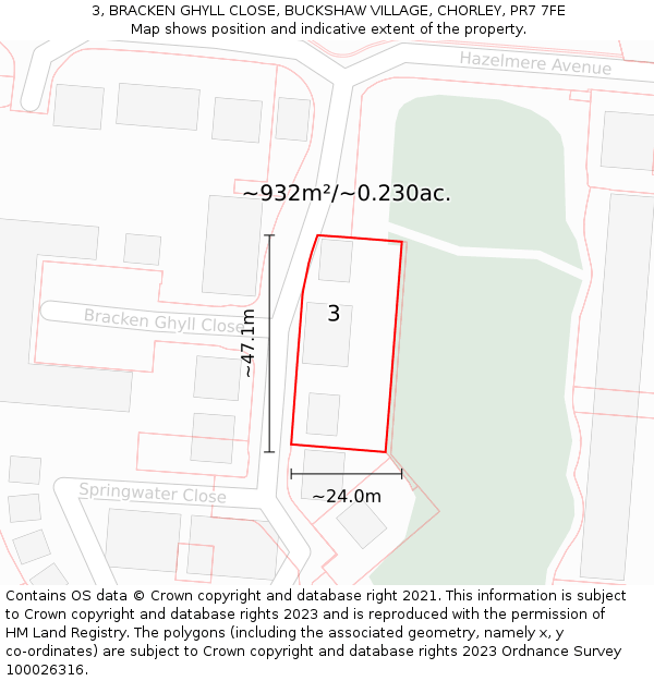 3, BRACKEN GHYLL CLOSE, BUCKSHAW VILLAGE, CHORLEY, PR7 7FE: Plot and title map