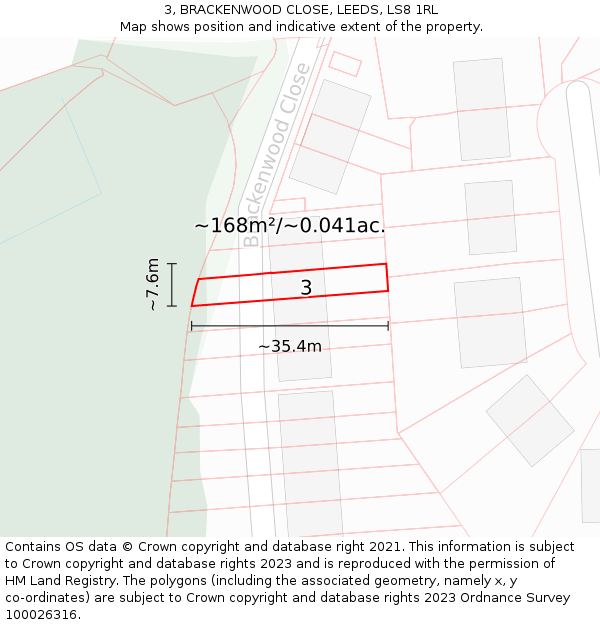 3, BRACKENWOOD CLOSE, LEEDS, LS8 1RL: Plot and title map
