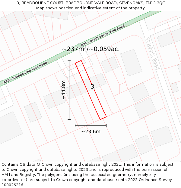 3, BRADBOURNE COURT, BRADBOURNE VALE ROAD, SEVENOAKS, TN13 3QG: Plot and title map