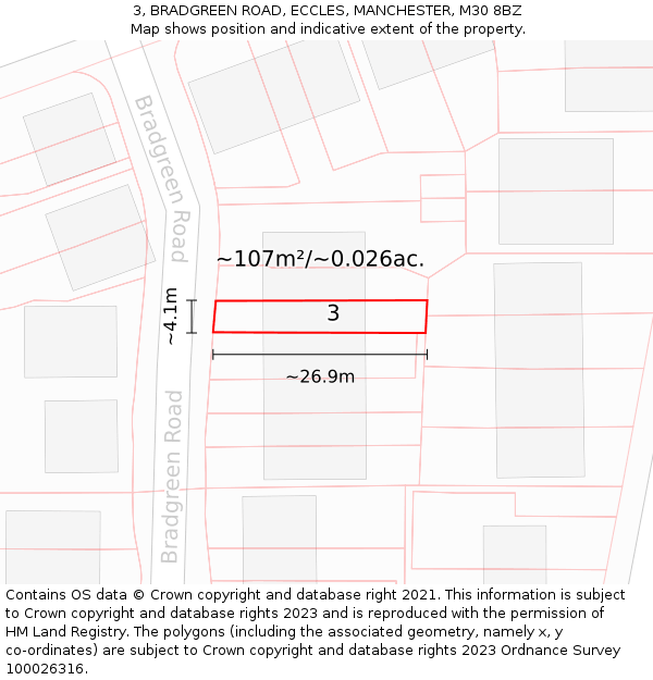 3, BRADGREEN ROAD, ECCLES, MANCHESTER, M30 8BZ: Plot and title map