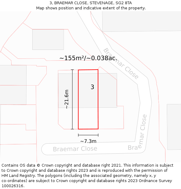 3, BRAEMAR CLOSE, STEVENAGE, SG2 8TA: Plot and title map