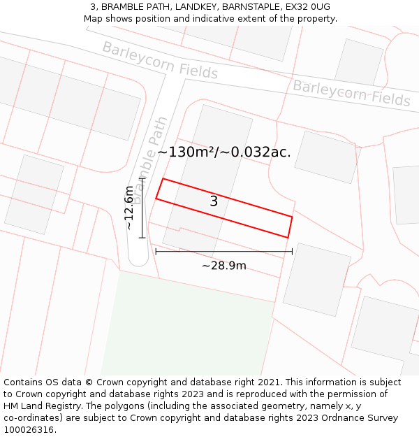 3, BRAMBLE PATH, LANDKEY, BARNSTAPLE, EX32 0UG: Plot and title map