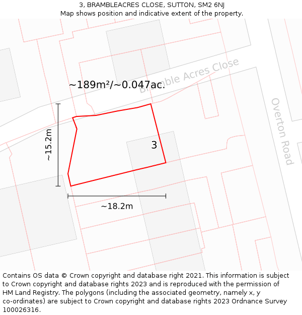 3, BRAMBLEACRES CLOSE, SUTTON, SM2 6NJ: Plot and title map