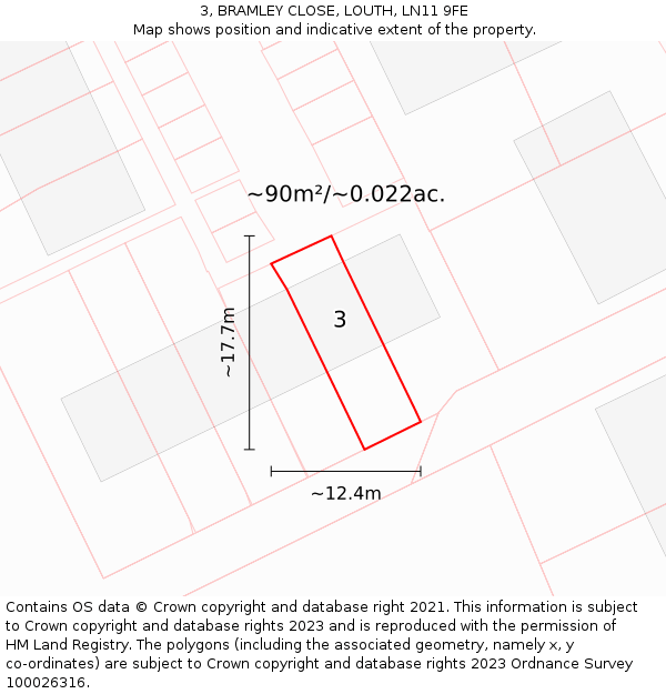 3, BRAMLEY CLOSE, LOUTH, LN11 9FE: Plot and title map