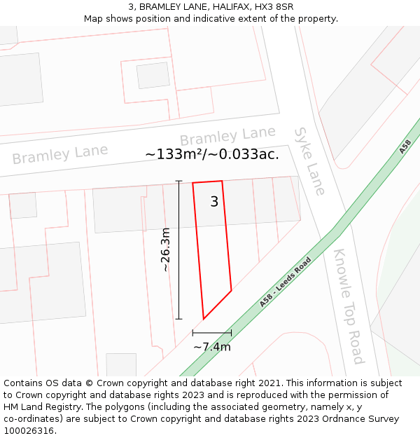 3, BRAMLEY LANE, HALIFAX, HX3 8SR: Plot and title map