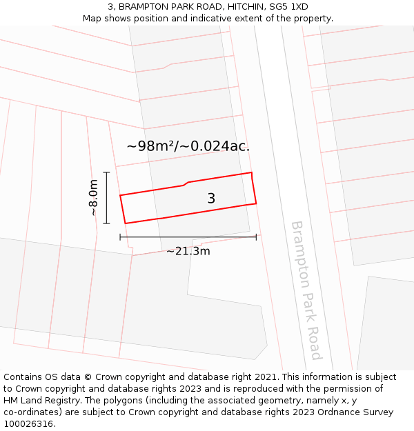 3, BRAMPTON PARK ROAD, HITCHIN, SG5 1XD: Plot and title map