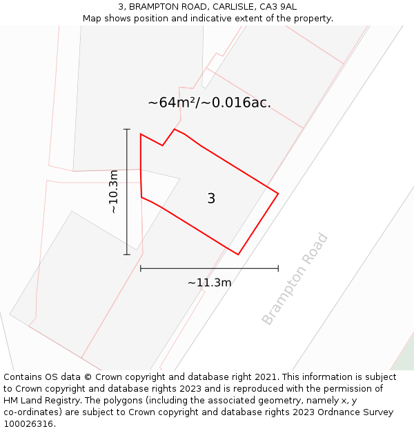 3, BRAMPTON ROAD, CARLISLE, CA3 9AL: Plot and title map