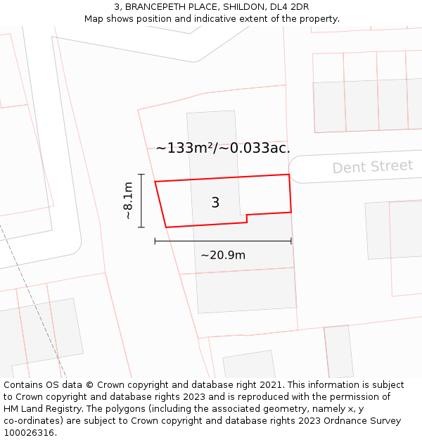 3, BRANCEPETH PLACE, SHILDON, DL4 2DR: Plot and title map