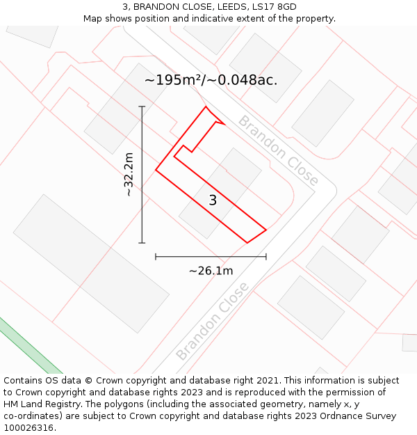 3, BRANDON CLOSE, LEEDS, LS17 8GD: Plot and title map