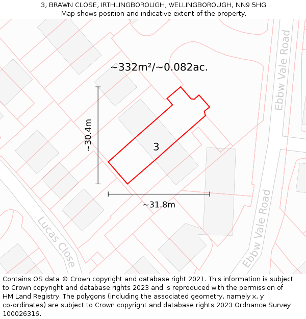 3, BRAWN CLOSE, IRTHLINGBOROUGH, WELLINGBOROUGH, NN9 5HG: Plot and title map