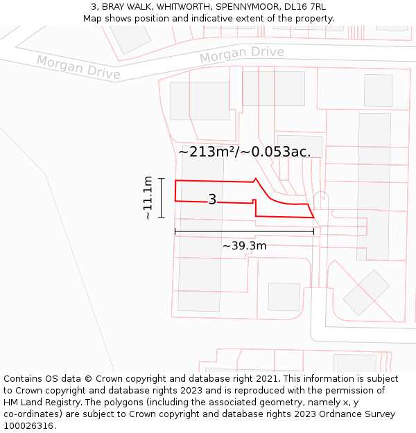 3, BRAY WALK, WHITWORTH, SPENNYMOOR, DL16 7RL: Plot and title map
