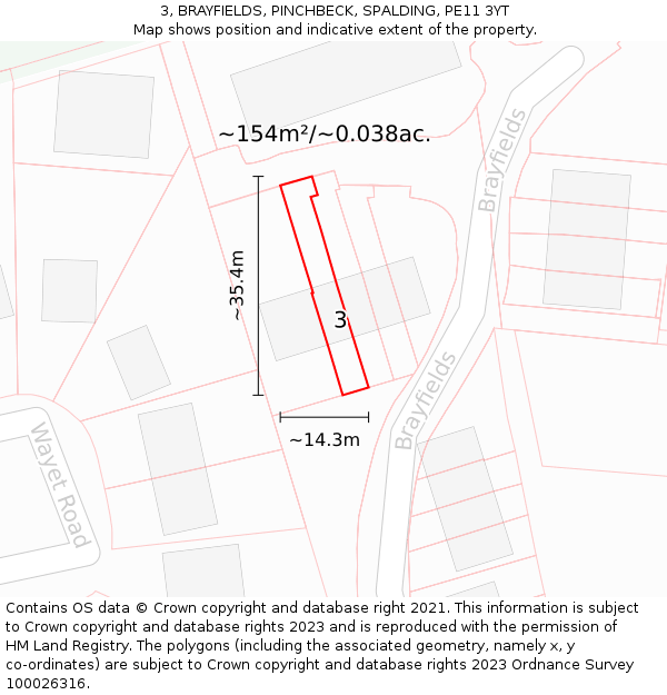 3, BRAYFIELDS, PINCHBECK, SPALDING, PE11 3YT: Plot and title map