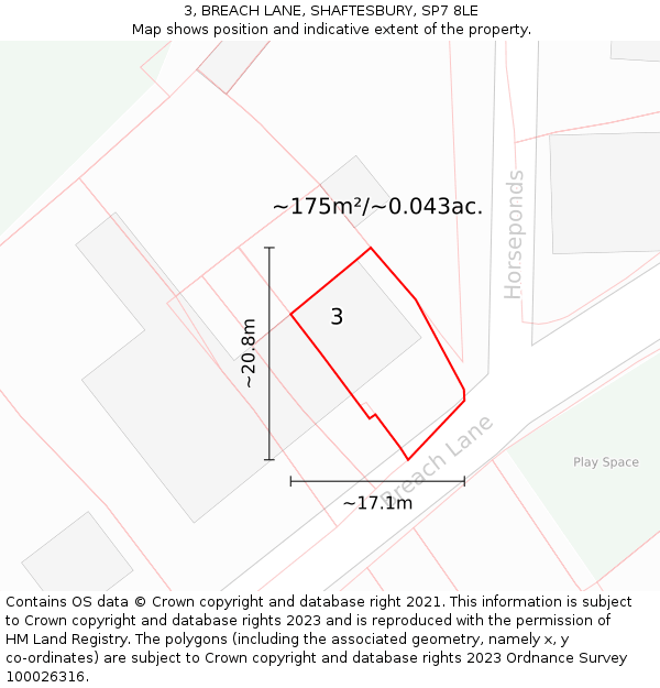 3, BREACH LANE, SHAFTESBURY, SP7 8LE: Plot and title map