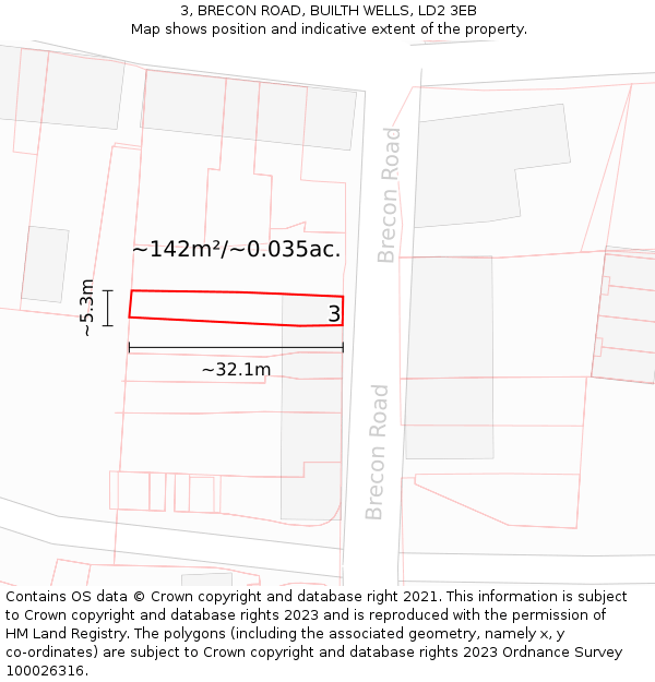 3, BRECON ROAD, BUILTH WELLS, LD2 3EB: Plot and title map