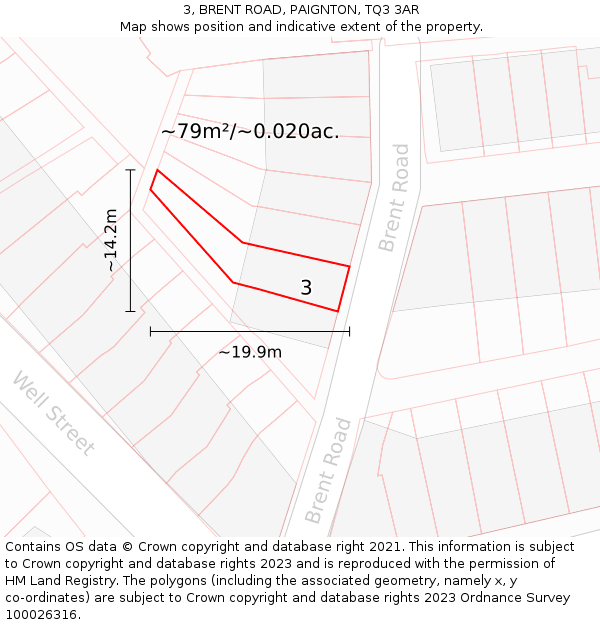 3, BRENT ROAD, PAIGNTON, TQ3 3AR: Plot and title map
