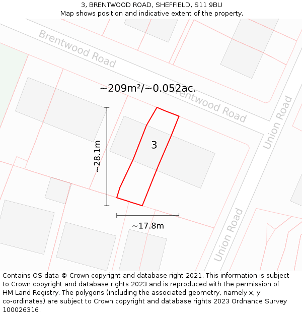 3, BRENTWOOD ROAD, SHEFFIELD, S11 9BU: Plot and title map