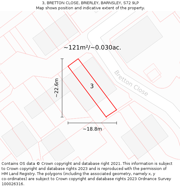 3, BRETTON CLOSE, BRIERLEY, BARNSLEY, S72 9LP: Plot and title map