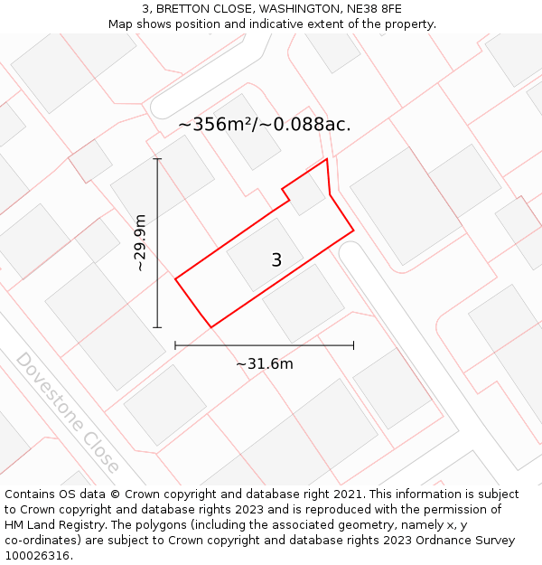 3, BRETTON CLOSE, WASHINGTON, NE38 8FE: Plot and title map
