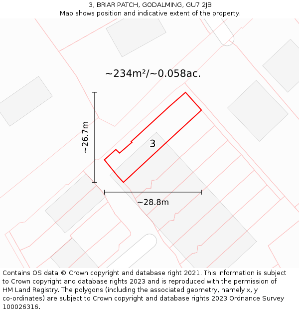 3, BRIAR PATCH, GODALMING, GU7 2JB: Plot and title map