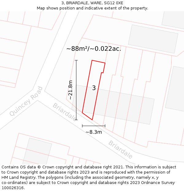 3, BRIARDALE, WARE, SG12 0XE: Plot and title map
