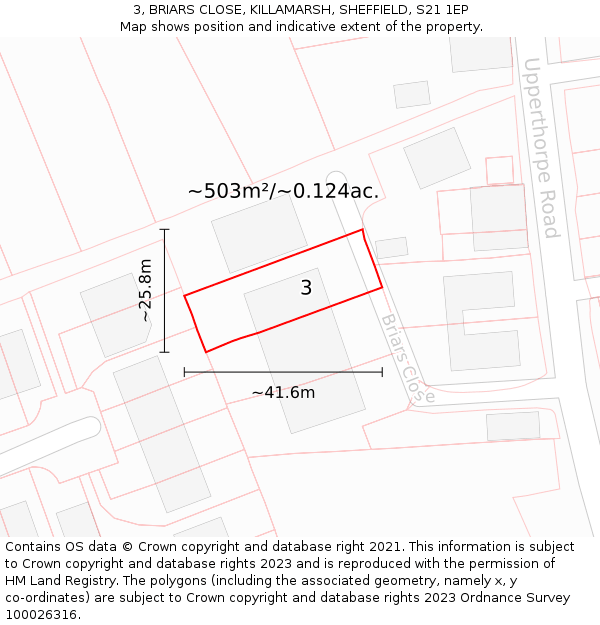 3, BRIARS CLOSE, KILLAMARSH, SHEFFIELD, S21 1EP: Plot and title map