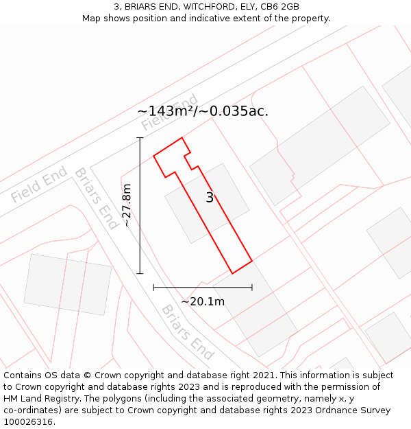 3, BRIARS END, WITCHFORD, ELY, CB6 2GB: Plot and title map
