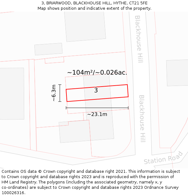 3, BRIARWOOD, BLACKHOUSE HILL, HYTHE, CT21 5FE: Plot and title map