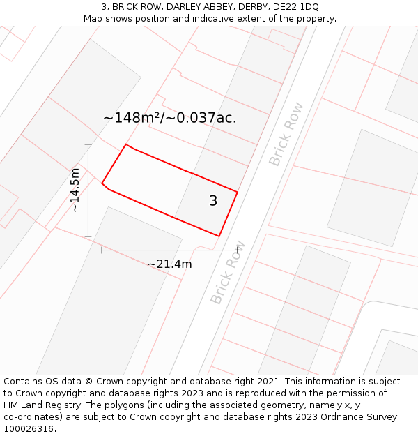 3, BRICK ROW, DARLEY ABBEY, DERBY, DE22 1DQ: Plot and title map