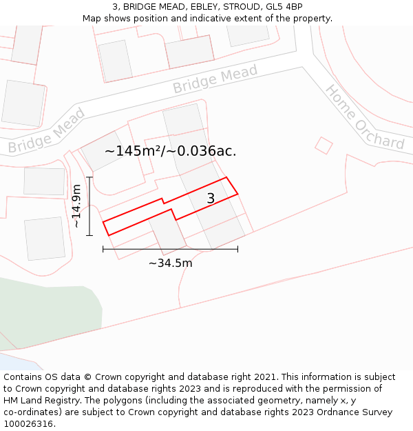 3, BRIDGE MEAD, EBLEY, STROUD, GL5 4BP: Plot and title map