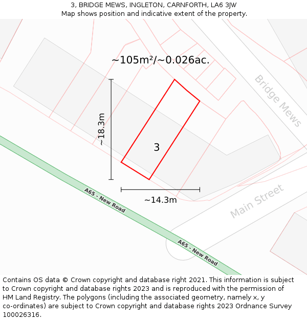 3, BRIDGE MEWS, INGLETON, CARNFORTH, LA6 3JW: Plot and title map