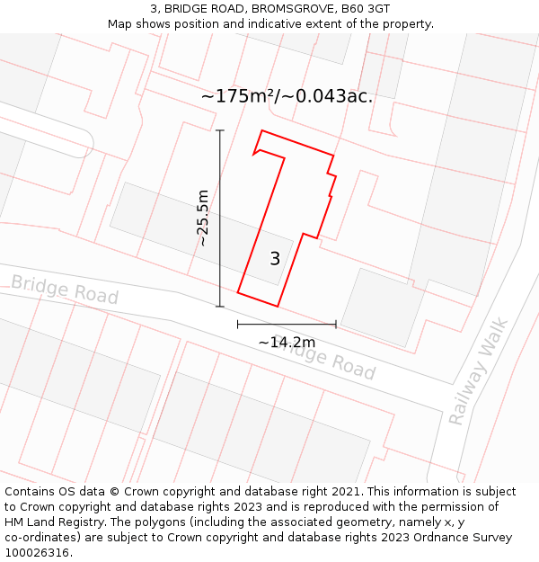 3, BRIDGE ROAD, BROMSGROVE, B60 3GT: Plot and title map