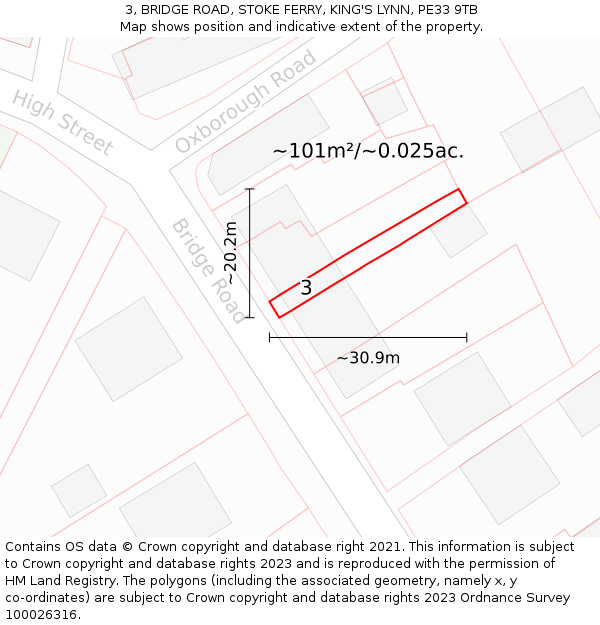 3, BRIDGE ROAD, STOKE FERRY, KING'S LYNN, PE33 9TB: Plot and title map