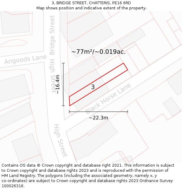 3, BRIDGE STREET, CHATTERIS, PE16 6RD: Plot and title map