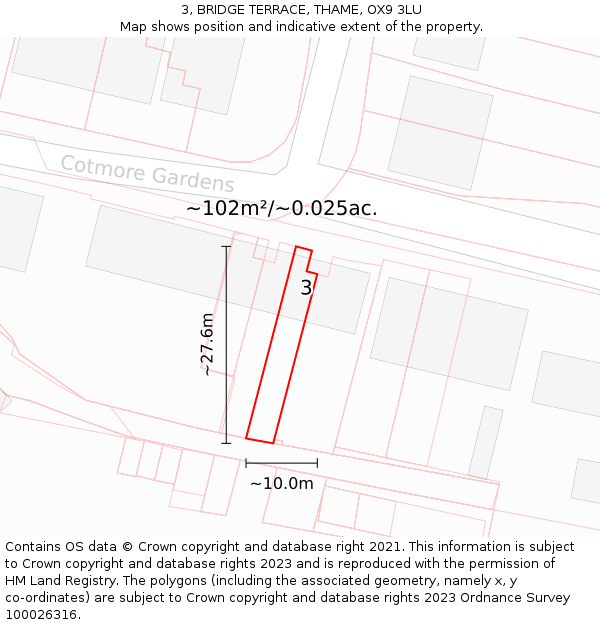 3, BRIDGE TERRACE, THAME, OX9 3LU: Plot and title map