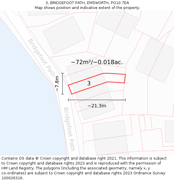 3, BRIDGEFOOT PATH, EMSWORTH, PO10 7EA: Plot and title map