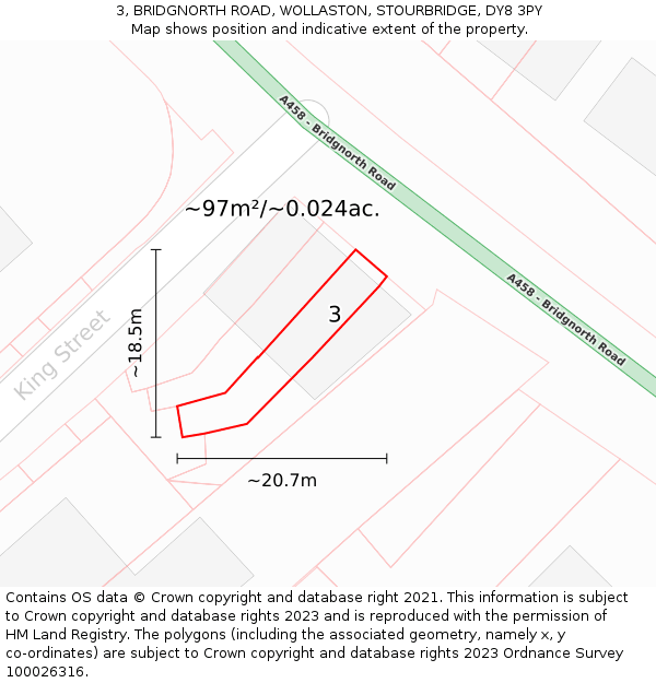3, BRIDGNORTH ROAD, WOLLASTON, STOURBRIDGE, DY8 3PY: Plot and title map