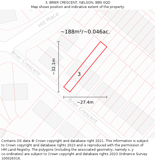 3, BRIER CRESCENT, NELSON, BB9 0QD: Plot and title map