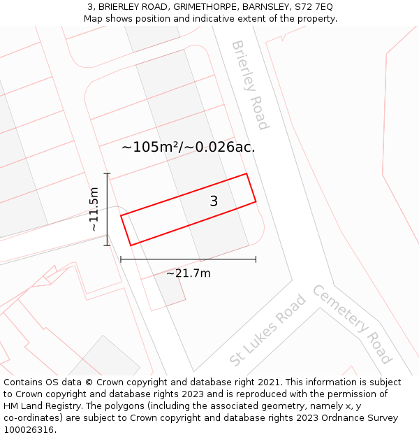 3, BRIERLEY ROAD, GRIMETHORPE, BARNSLEY, S72 7EQ: Plot and title map