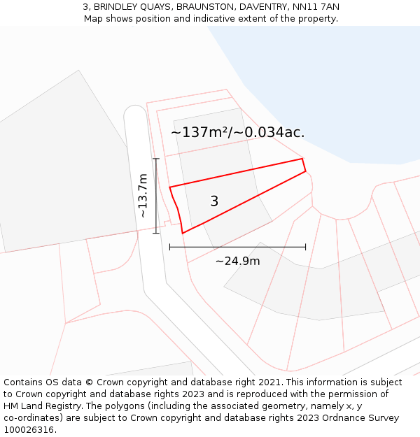 3, BRINDLEY QUAYS, BRAUNSTON, DAVENTRY, NN11 7AN: Plot and title map