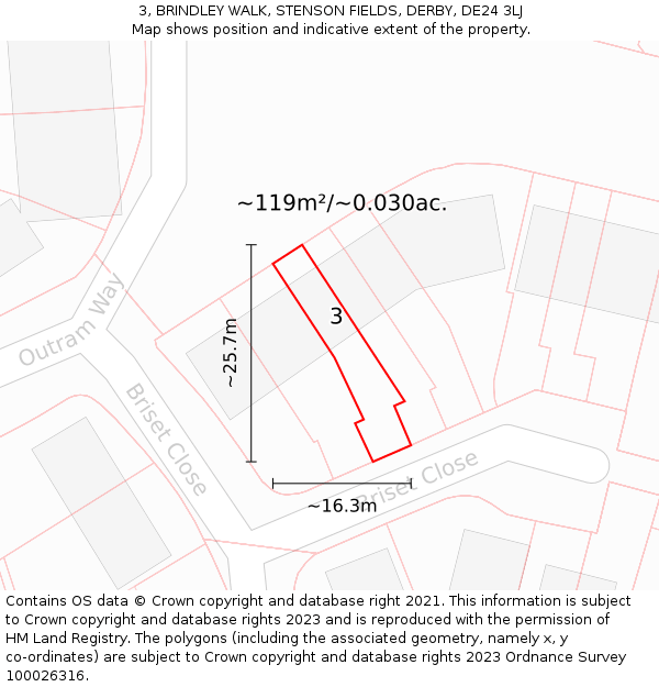 3, BRINDLEY WALK, STENSON FIELDS, DERBY, DE24 3LJ: Plot and title map