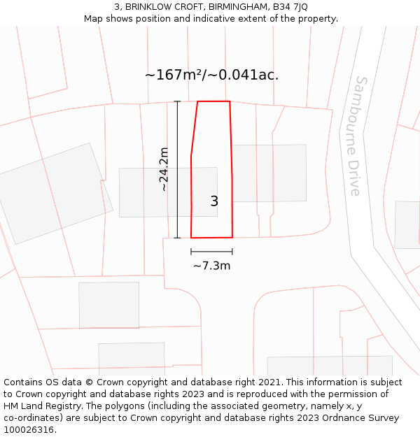 3, BRINKLOW CROFT, BIRMINGHAM, B34 7JQ: Plot and title map