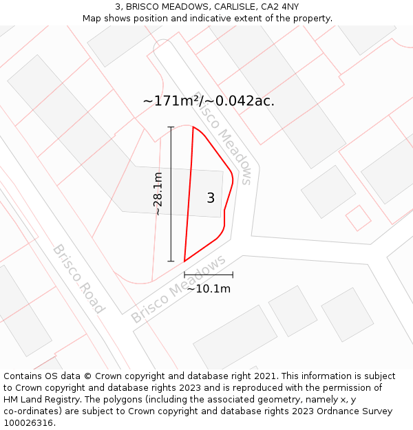 3, BRISCO MEADOWS, CARLISLE, CA2 4NY: Plot and title map