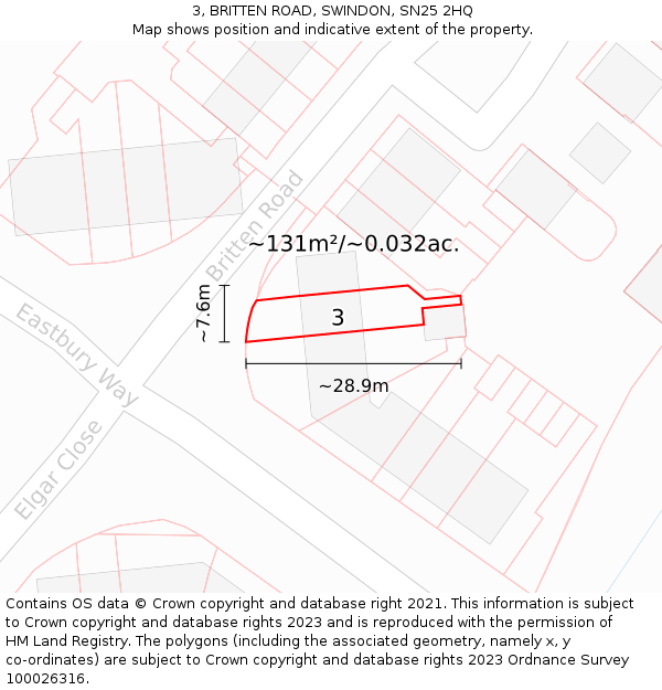 3, BRITTEN ROAD, SWINDON, SN25 2HQ: Plot and title map
