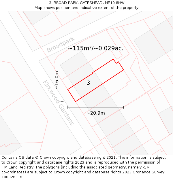 3, BROAD PARK, GATESHEAD, NE10 8HW: Plot and title map