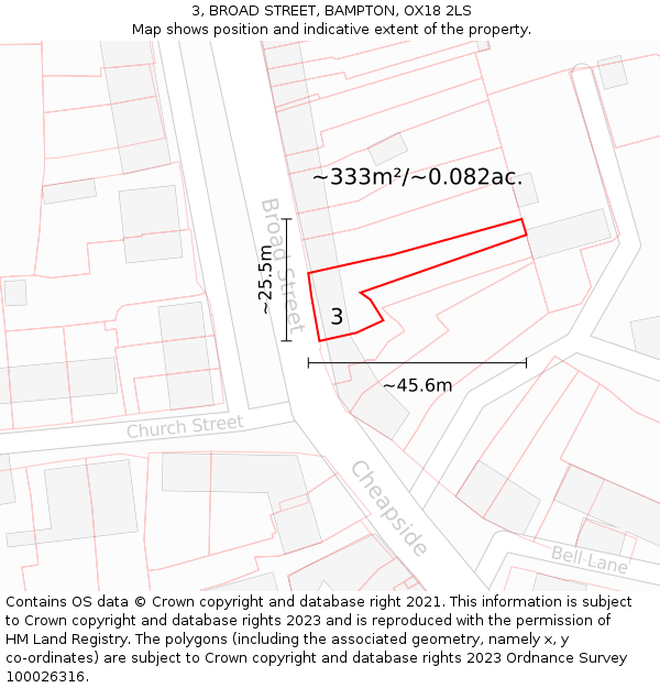 3, BROAD STREET, BAMPTON, OX18 2LS: Plot and title map