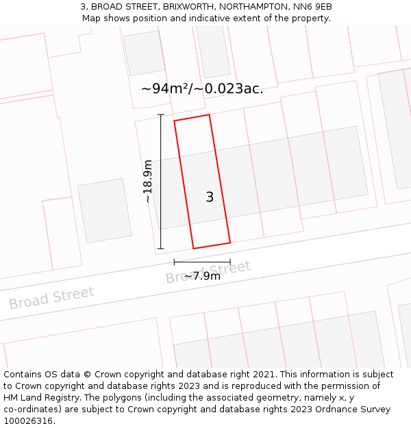 3, BROAD STREET, BRIXWORTH, NORTHAMPTON, NN6 9EB: Plot and title map