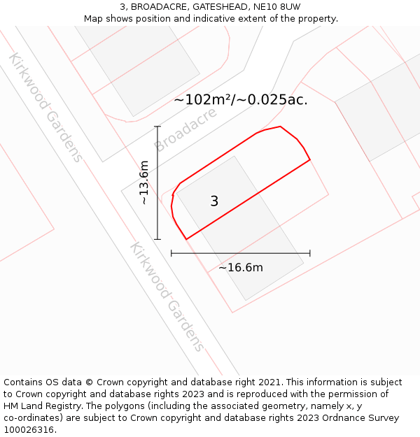 3, BROADACRE, GATESHEAD, NE10 8UW: Plot and title map