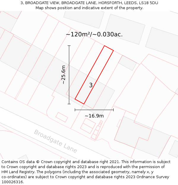 3, BROADGATE VIEW, BROADGATE LANE, HORSFORTH, LEEDS, LS18 5DU: Plot and title map