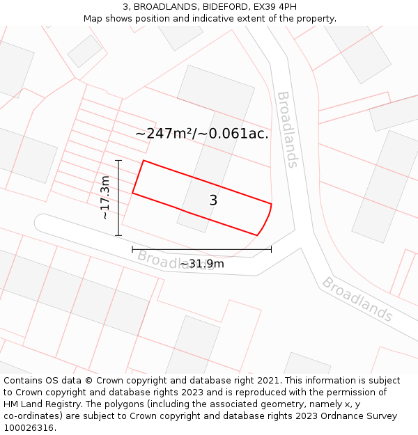 3, BROADLANDS, BIDEFORD, EX39 4PH: Plot and title map